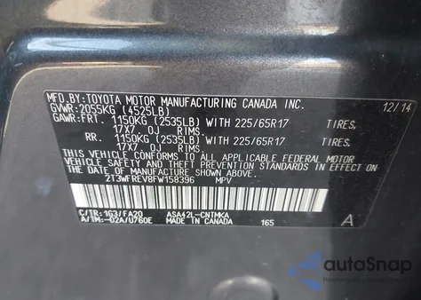 2015 Toyota Rav4 Xle z USA, uszkodzony, nr VIN 2T3WFREV8FW158396